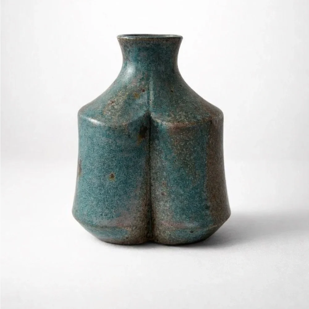 VINTAGE CALIFORNIA STUDIO POTTERY CERAMIC TURQUOISE VASE‎ ORGANIC HANDMADE MCM